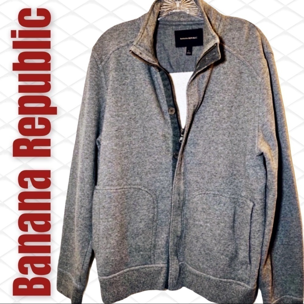 BANANA REPUBLIC Gray Fleece Lined Cardigan Sweater‎ Jacket, Size Large